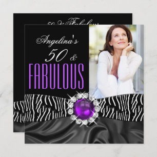 Invitation Fabuleux 50 Zebra Black Soie violet fête d'anniver