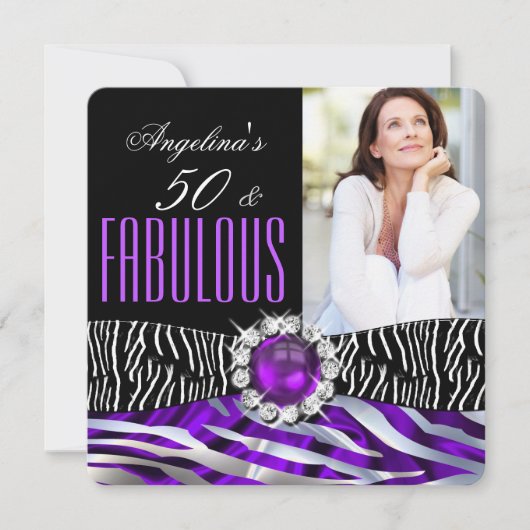 Invitation Fabuleux 50 Zebra Purple Silk Anniversaire (Devant)