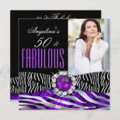 Invitation Fabuleux 50 Zebra Purple Silk Anniversaire (Devant / Derrière)