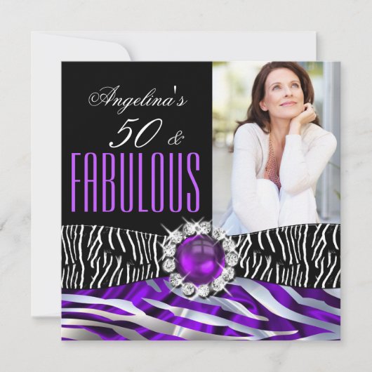 Invitation Fabuleux 50 Zebra Purple Silk Anniversaire (Devant)