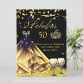 Invitation Fabuleux 50e anniversaire Black Gold robe couronne (Debout devant)