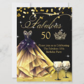 Invitation Fabuleux 50e anniversaire Black Gold robe couronne (Devant)