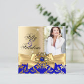 Invitation Fabuleux 50e anniversaire Blue Pearl Gold Leaf Bow (Debout devant)