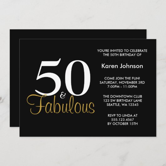 Invitation Fabuleux 50e anniversaire de Black and Gold (Devant / Derrière)
