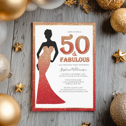Invitation Fabuleux 50e anniversaire Ombre Parties scintillan