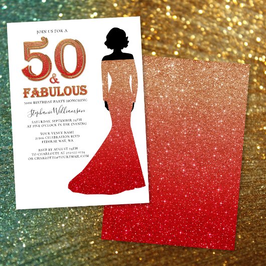 Invitation Fabuleux 50e anniversaire Ombre Parties scintillan