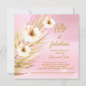 Invitation Fabuleux 50e anniversaire rose or blanc floral (Devant)