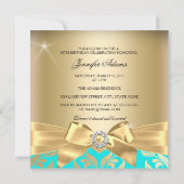 Invitation Fabuleux 50e Anniversaire Turquoise et Feuille d'O (Dos)