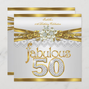 Invitation Fabuleux 50e anniversaire White Pearl Gold dentell