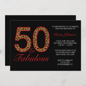 Invitation Fabuleux 50e Fête d'anniversaire du léopard rouge (Devant / Derrière)