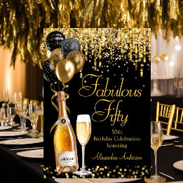 Invitation Fabuleux 50e Paillettes Or Noir Champagne