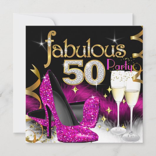 Invitation Fabuleux 50e Parties scintillant Champagne Hot Pin (Devant)