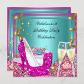 Invitation Fabuleux 50e Parties scintillant Turquoise rose ha (Devant / Derrière)