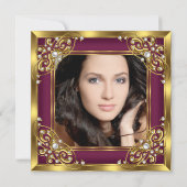 Invitation Fabuleux 50e Photo bordeaux rouge Gold Party (Dos)