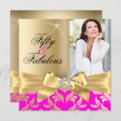 Invitation Fabuleux 50e Pink Gold Leaf & Bow 50e anniversaire (Devant / Derrière)