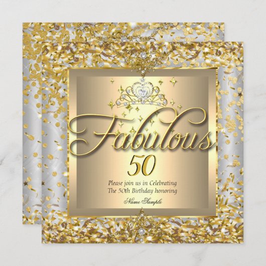 Invitation Fabuleux 50e Princess Gold Silver Grey Party (Devant / Derrière)