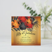 Invitation Fabuleux 50ème Gold Red Orange Black Hibiscus fête (Debout devant)