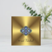 Invitation Fabuleux 50ème Joyau bleu or Elégant Anniversaire (Debout devant)