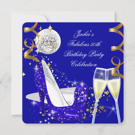 Invitation Fabuleux 50ème Parties scintillant Bleue Haut talo (Devant)