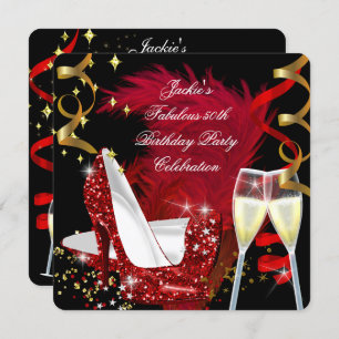Invitation Fabuleux 50ème Parties scintillant Rouge High Heel