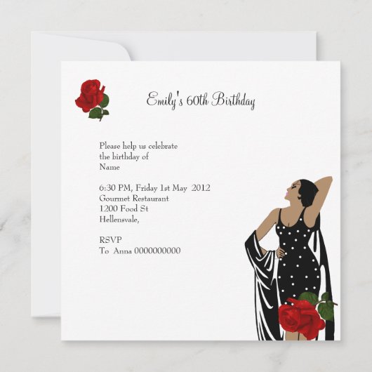 Invitation Fabuleux 60 60e Anniversaire Rouge Roses Blanc (Dos)