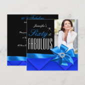 Invitation Fabuleux 60 Blue Elegant Photo Party Anniversaire (Devant / Derrière)