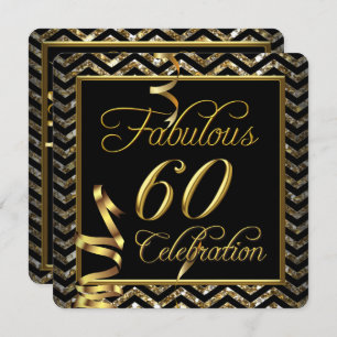 Invitation Fabuleux 60 Chevron Gold Black fête d'anniversaire