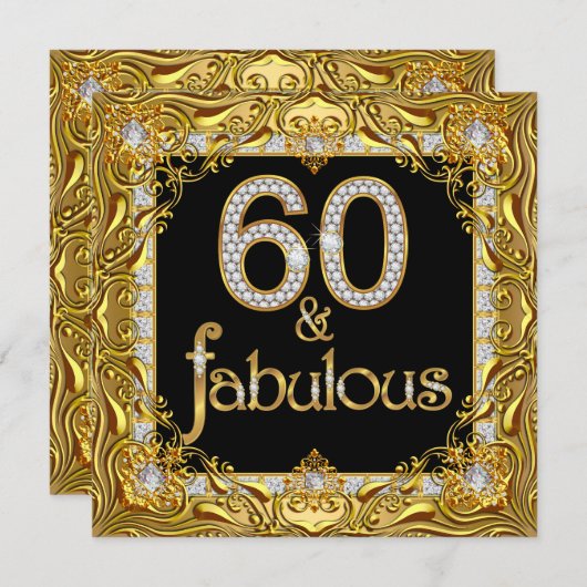 Invitation Fabuleux 60 Gold Diamond Noir 60e fête d'anniversa (Devant / Derrière)