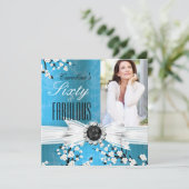 Invitation Fabuleux 60 Photo Elegant Blue Blossom Anniversair (Debout devant)