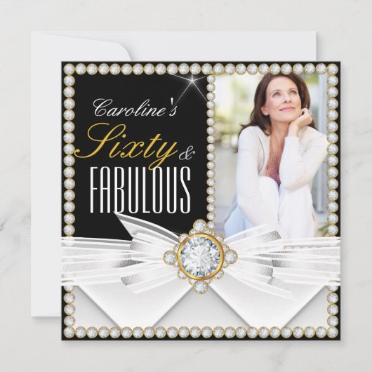 Invitation Fabuleux 60 Photo Elegant Diamond Gem Anniversaire (Devant)