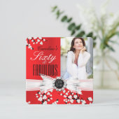 Invitation Fabuleux 60 Photo Elegant Red Blossom Anniversaire (Debout devant)