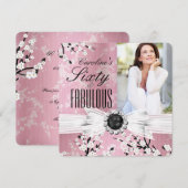 Invitation Fabuleux 60 Photo Elegant Rose Blossom Anniversair (Devant / Derrière)