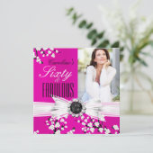 Invitation Fabuleux 60 Photo Elegant Rose Blossom Anniversair (Debout devant)