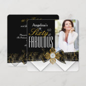 Invitation Fabuleux 60 Photo Gold Élégant Anniversaire Modern (Devant / Derrière)