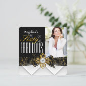 Invitation Fabuleux 60 Photo Gold Élégant Anniversaire Modern (Debout devant)