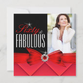 Invitation Fabuleux 60 Photo Rouge Noir Elégant Anniversaire (Devant)