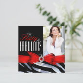 Invitation Fabuleux 60 Photo Rouge Zèbre Noir Blanc Anniversa (Debout devant)