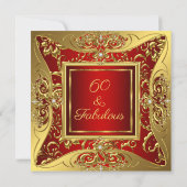 Invitation Fabuleux 60 Red Gold Floral fête d'anniversaire (Dos)