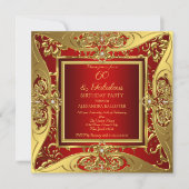 Invitation Fabuleux 60 Red Gold Floral fête d'anniversaire (Devant)