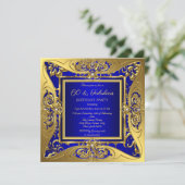 Invitation Fabuleux 60 Royal Blue Gold Floral fête d'annivers (Debout devant)