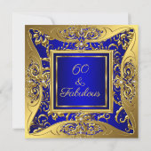 Invitation Fabuleux 60 Royal Blue Gold Floral fête d'annivers (Dos)