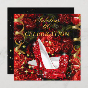 Invitation Fabuleux 60 Woman's Red Gold High Heels Floral