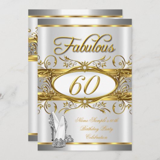 Invitation Fabuleux 60e anniversaire Gold Silver talons hauts (Devant / Derrière)