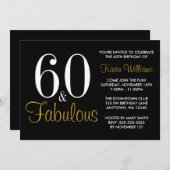 Invitation Fabuleux 60e fête d'anniversaire Black and Gold (Devant / Derrière)