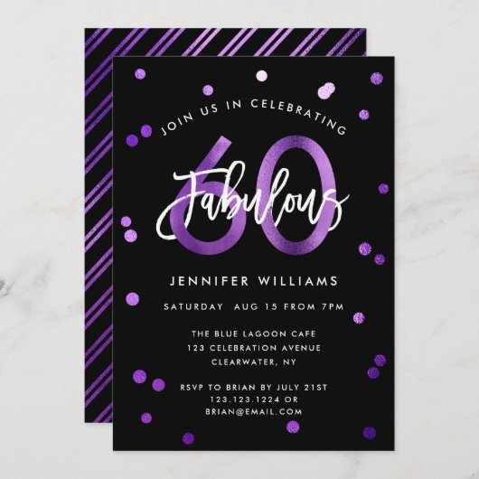 Invitation Fabuleux 60e | Moderne Elegant Purple Anniversaire (Devant / Derrière)