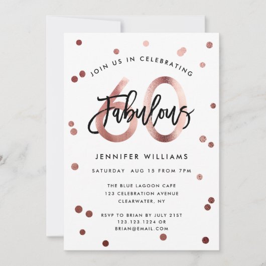 Invitation Fabuleux 60e | Or Rose moderne brossé Anniversaire (Devant)