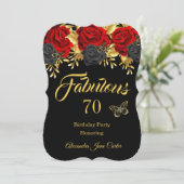 Invitation Fabuleux 70e anniversaire Rose rouge noir papillon (Debout devant)