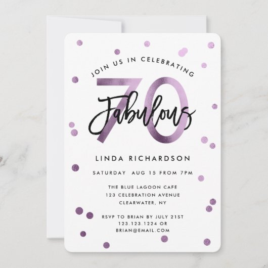 Invitation Fabuleux 70e | Lilac moderne violet fête d'anniver (Devant)