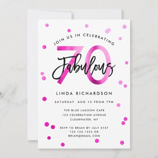 Invitation Fabuleux 70e | Moderne Chic Rose fête d'anniversai (Devant)