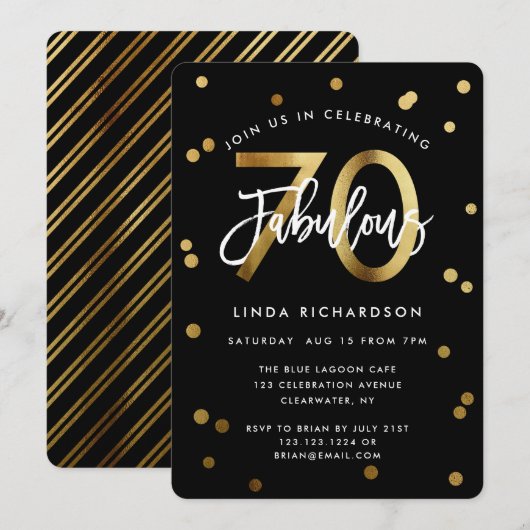 Invitation Fabuleux 70e | Moderne Elegant Gold Chic Anniversa (Devant / Derrière)